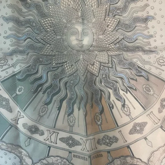 Authentic Hermes Scarf 45 Carpe Diem Light Blue 100% Silk Scarf 17